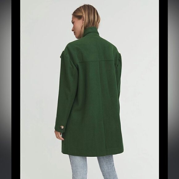 Something Navy Wool Blend Double Breasted Coat Green Women’s - Picture 3 of 14